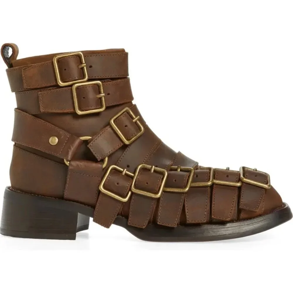 Jeffrey Campbell Belted Up Biker Inspired Leather Boot in Brown - Picture 2 of 7